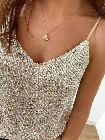 Airchics débardeur à fines brides brillante paillette v-cou sans manches femme mode